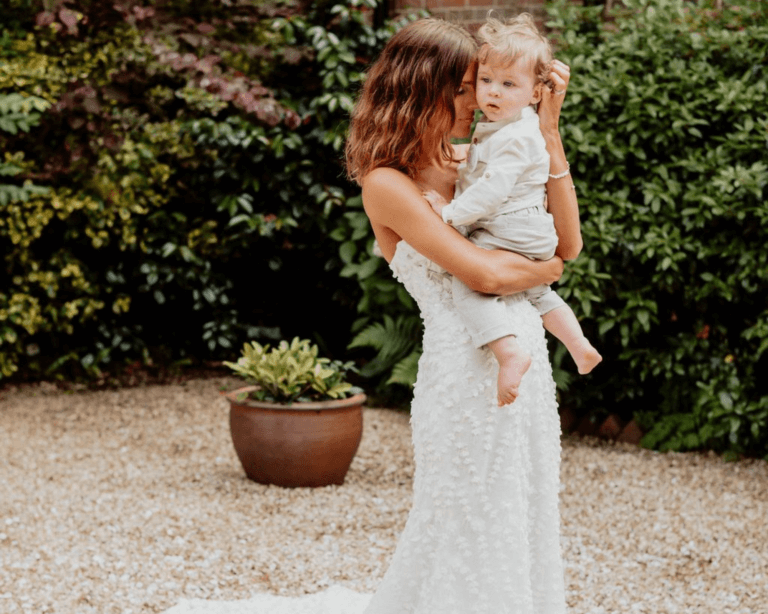 Oliver & Olivia's wedding: Bride with her son